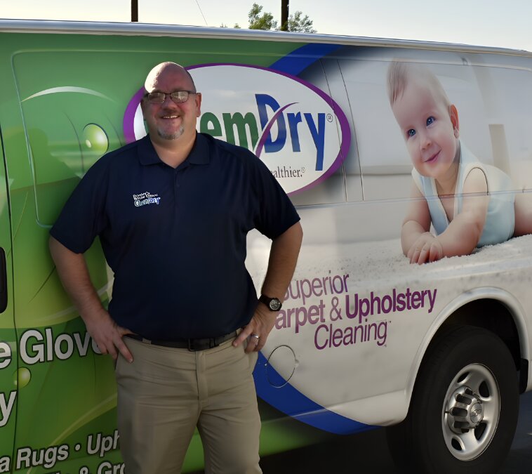 Team member from All Pro Chem-Dry with company van
